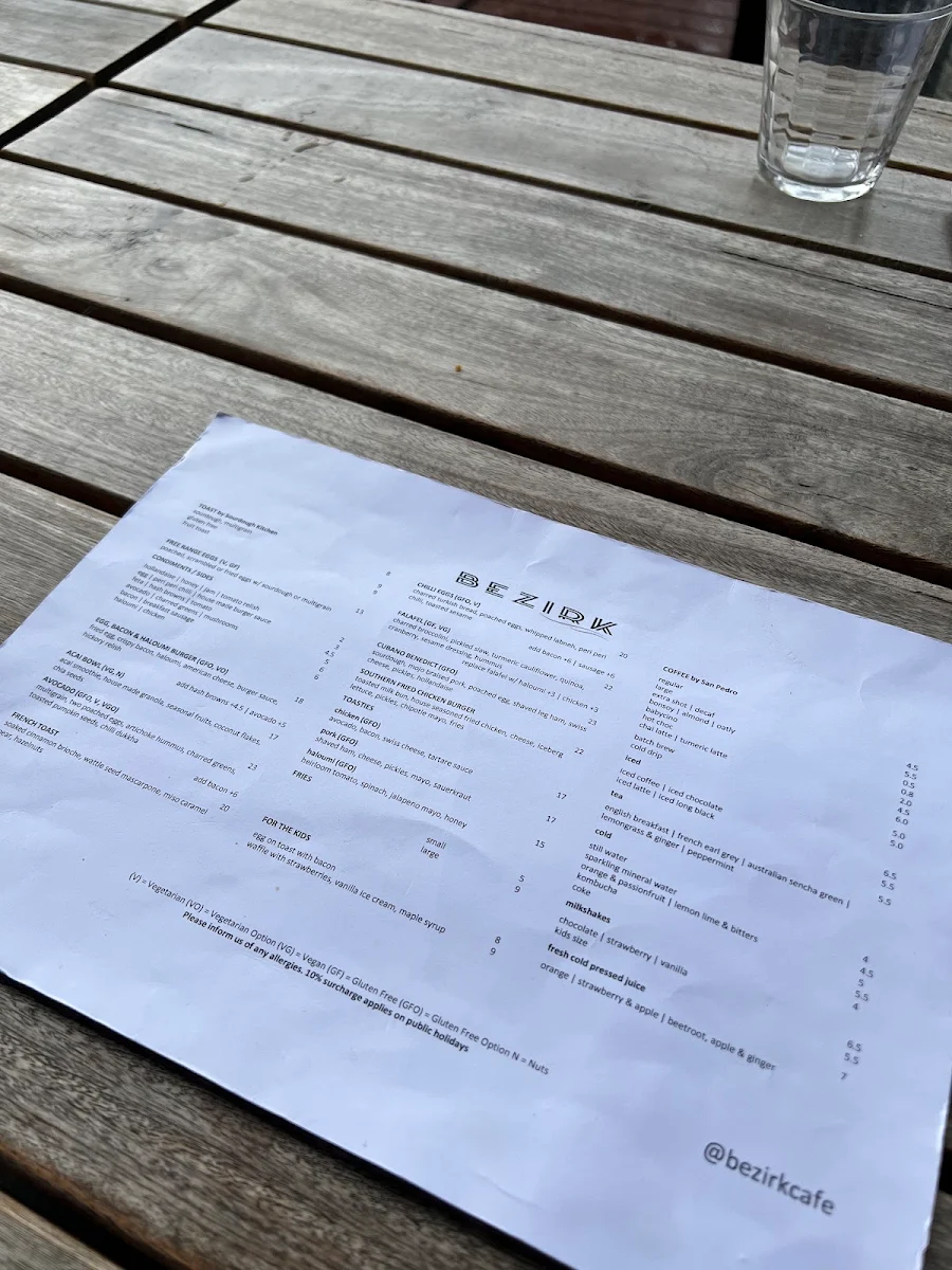 Menu, Bezirk Cafe