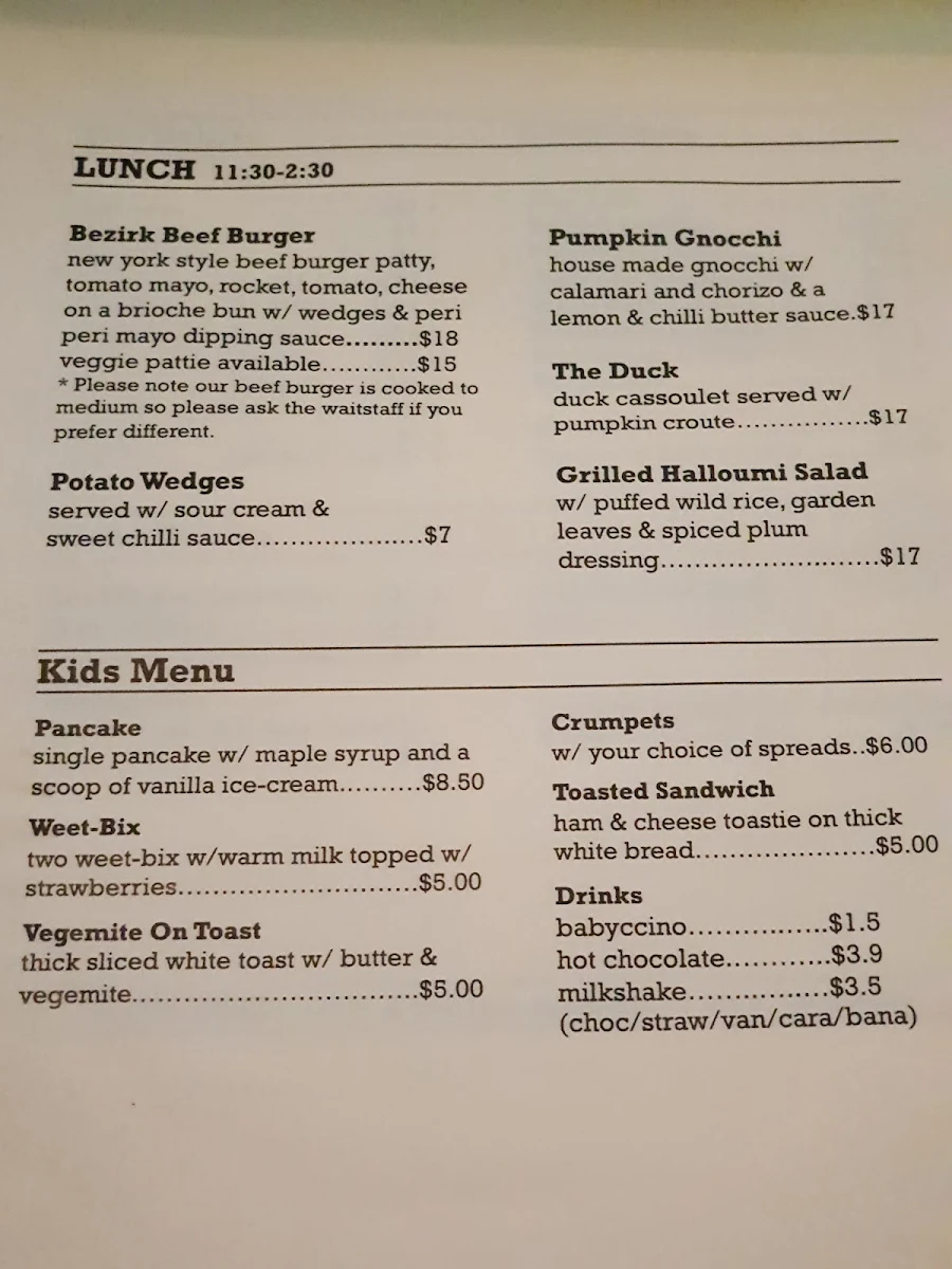 Menu, Bezirk Cafe