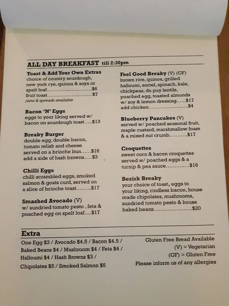 Menu, Bezirk Cafe