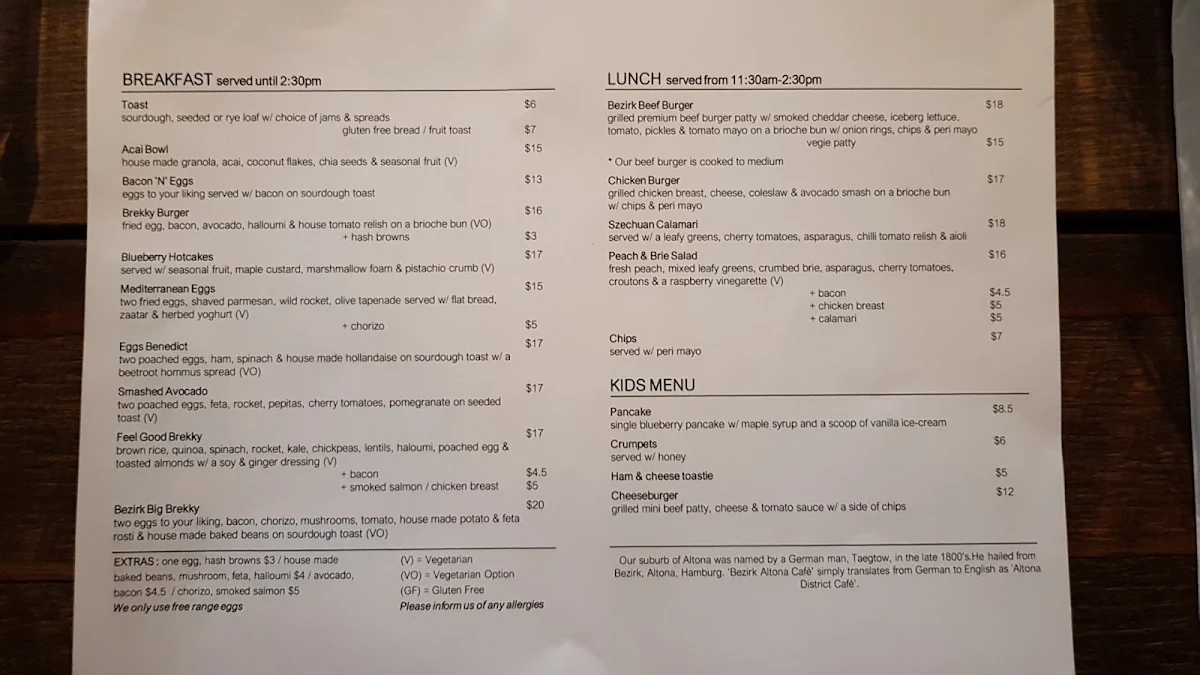 Menu, Bezirk Cafe