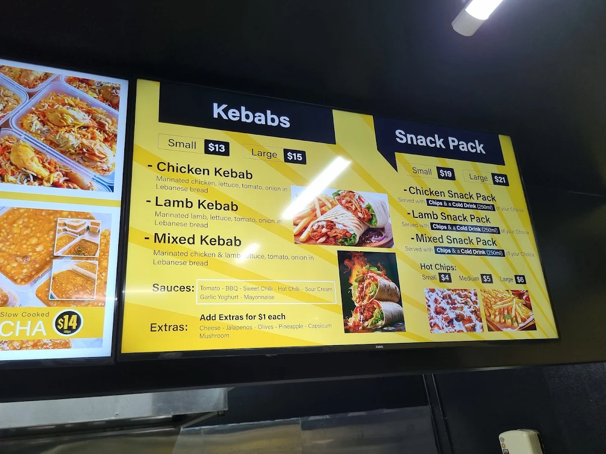 Menu, 1 stop pizza & kebabs
