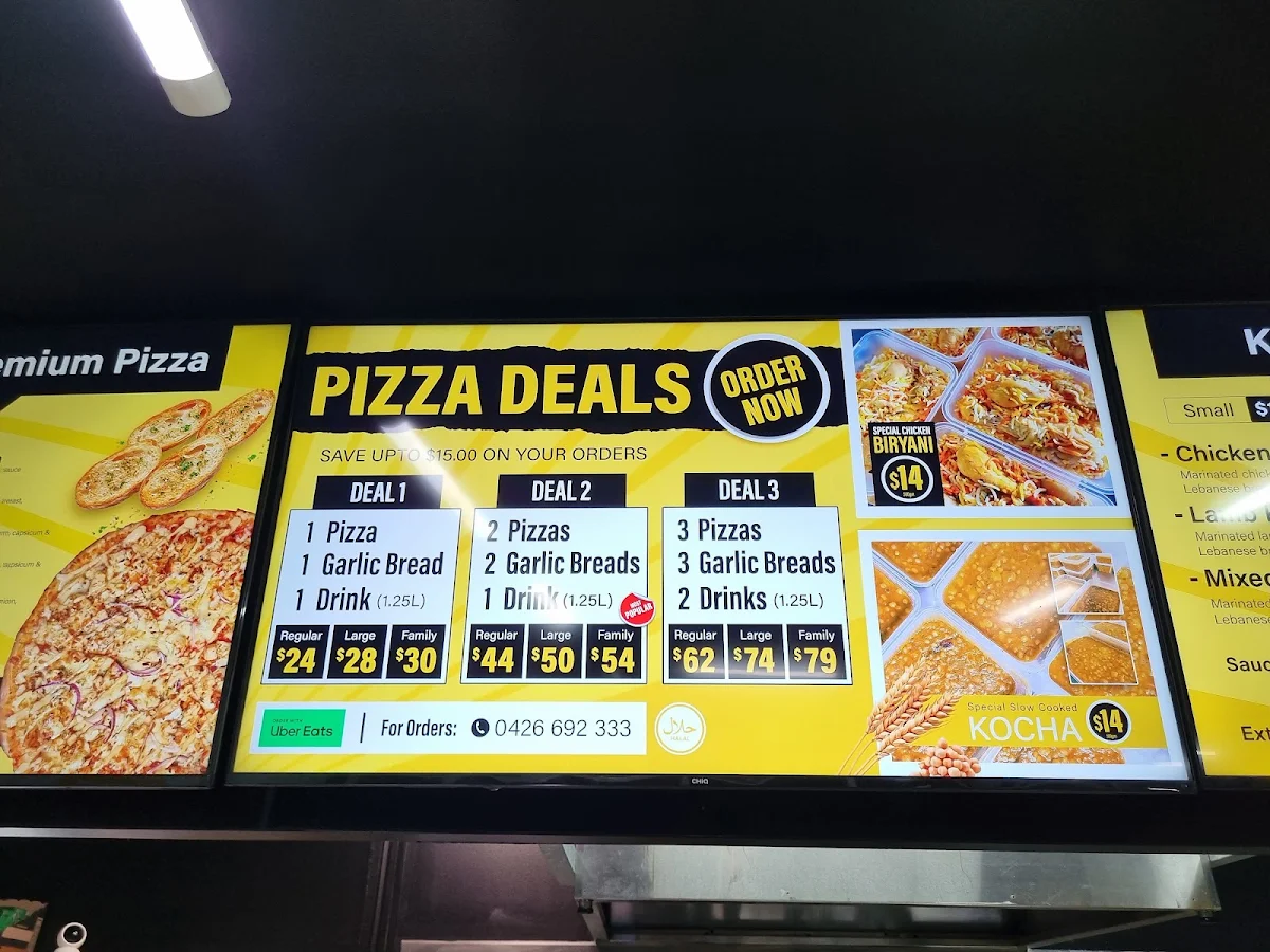 Menu, 1 stop pizza & kebabs