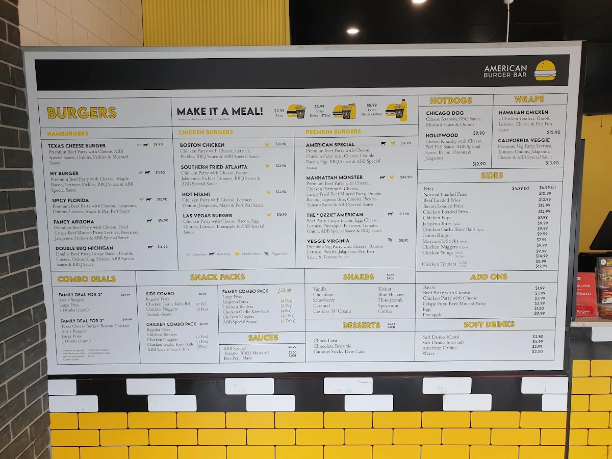 Menu, American Burger Bar