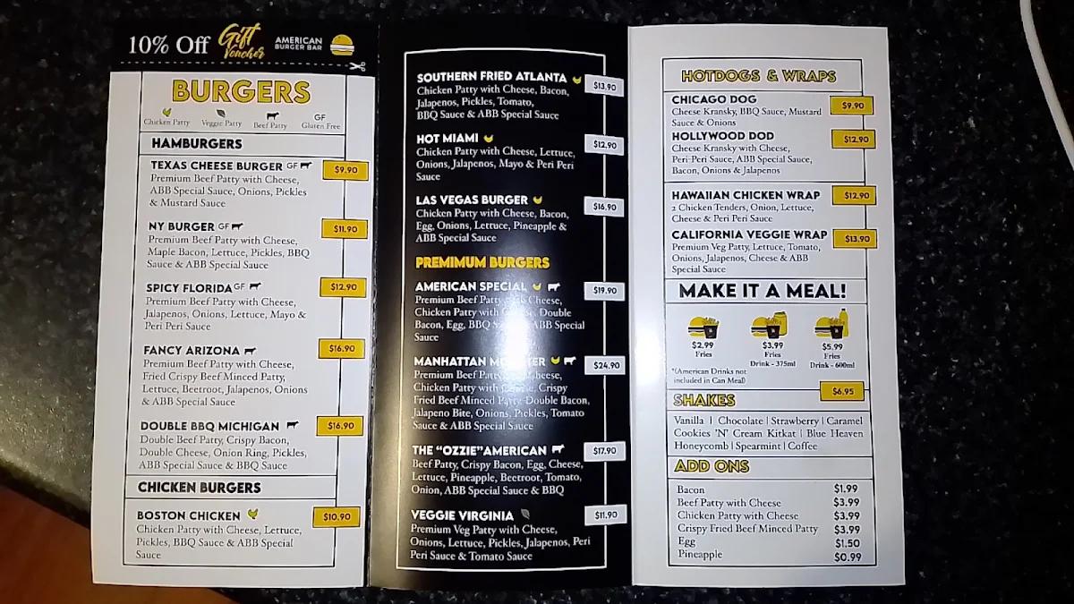 Menu, American Burger Bar