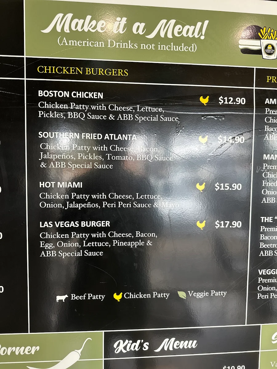 Menu, American Burger Bar