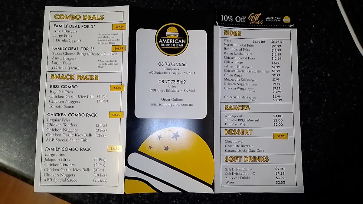 Menu, American Burger Bar