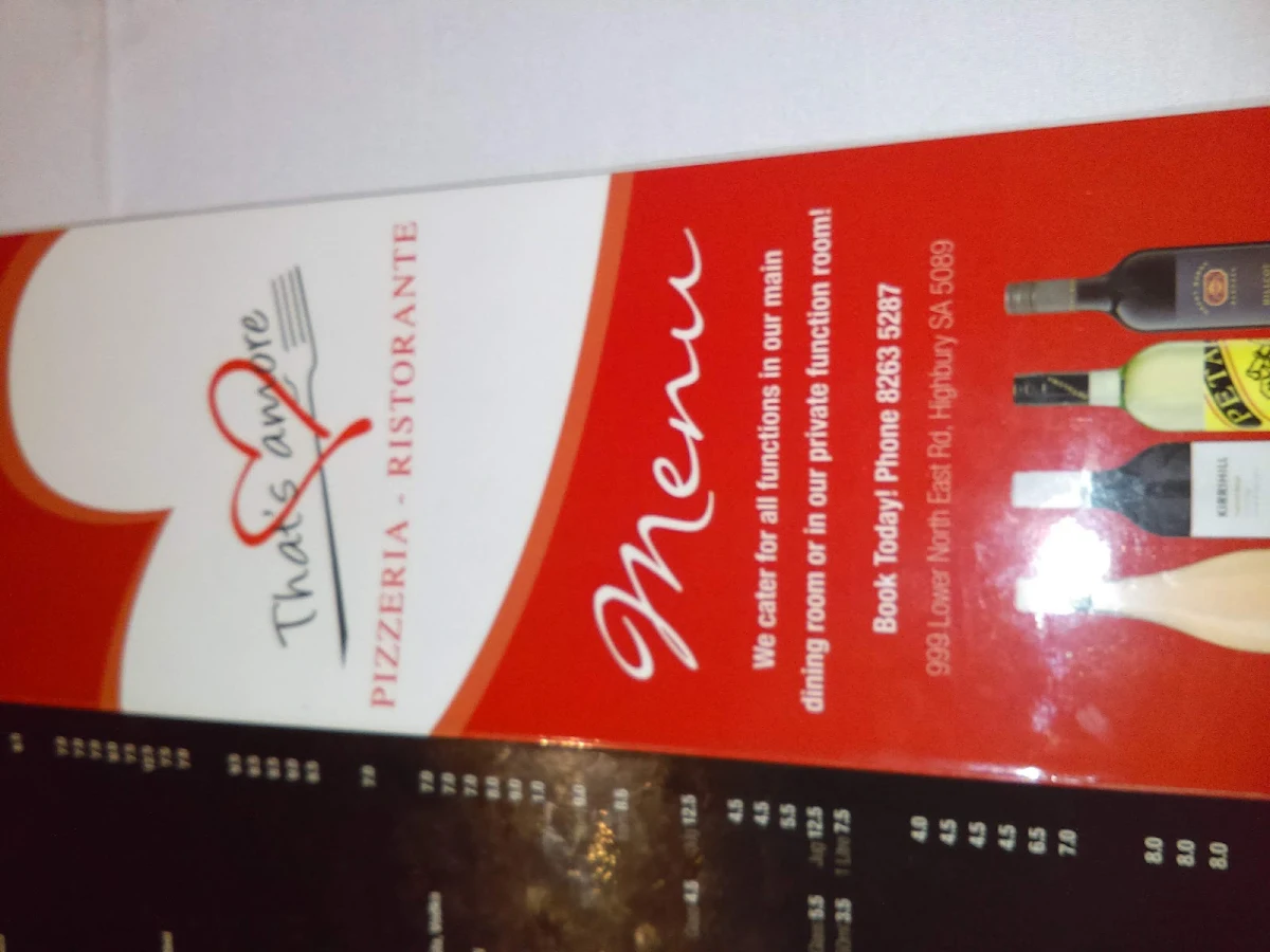 Menu, That's Amore Pizzeria Ristorante
