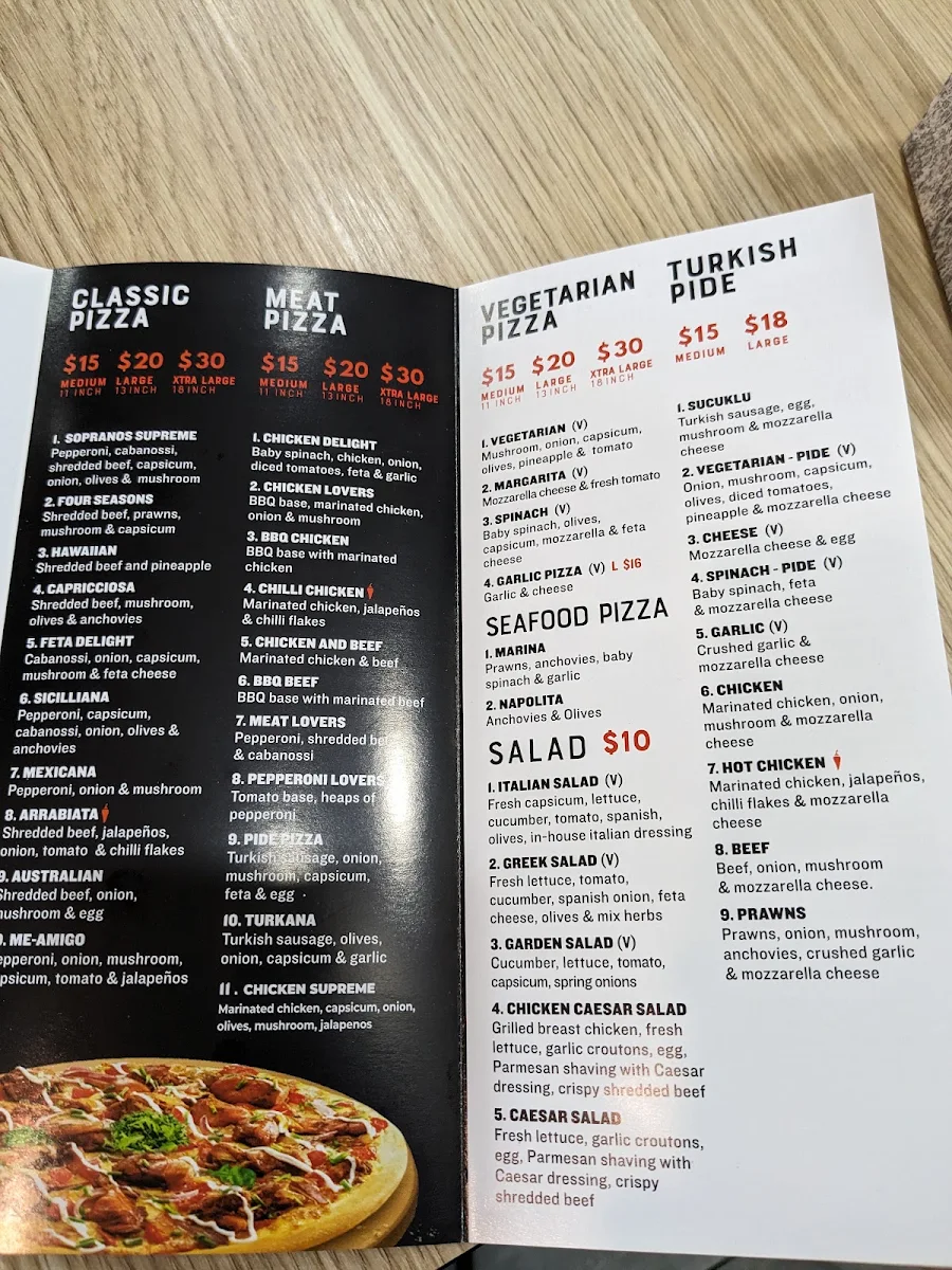 Menu, Sopranos Gourmet Pizza Pasta & Kebab