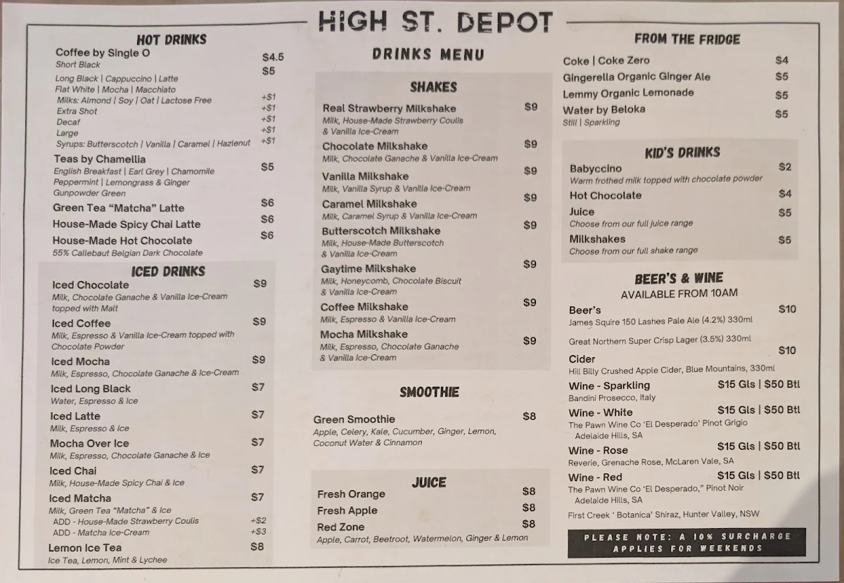 Menu, High St Depot