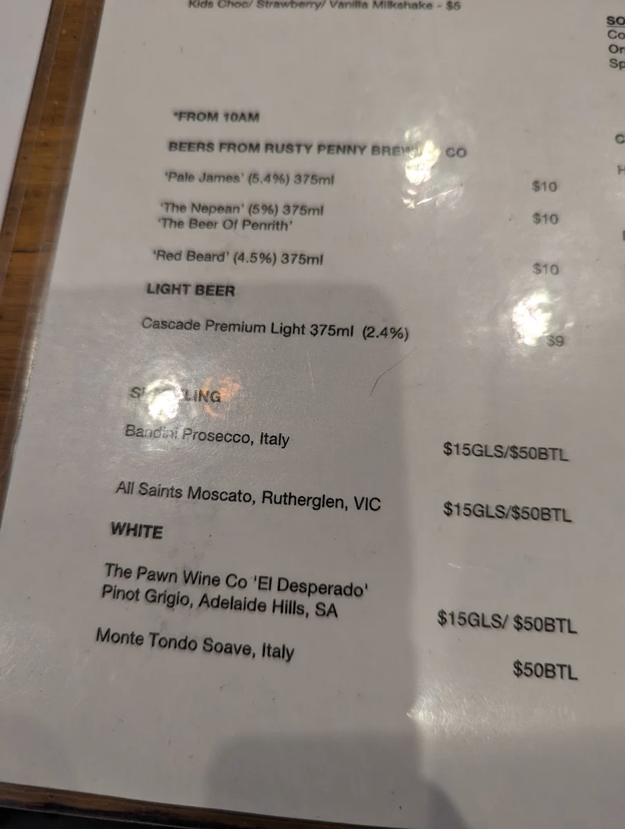 Menu, High St Depot