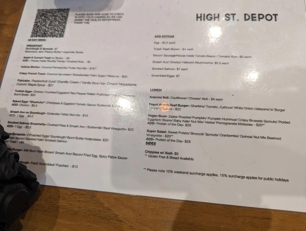 Menu, High St Depot