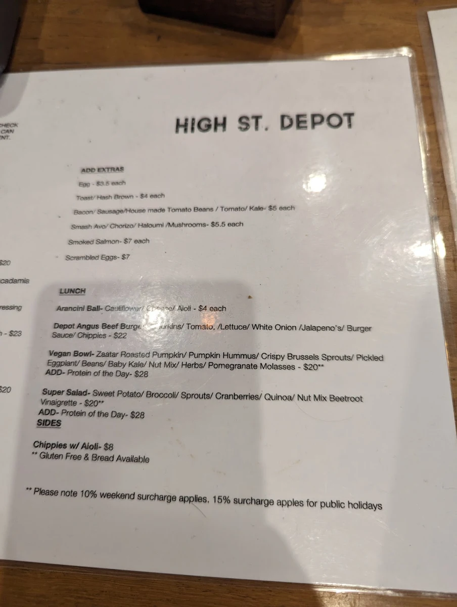 Menu, High St Depot
