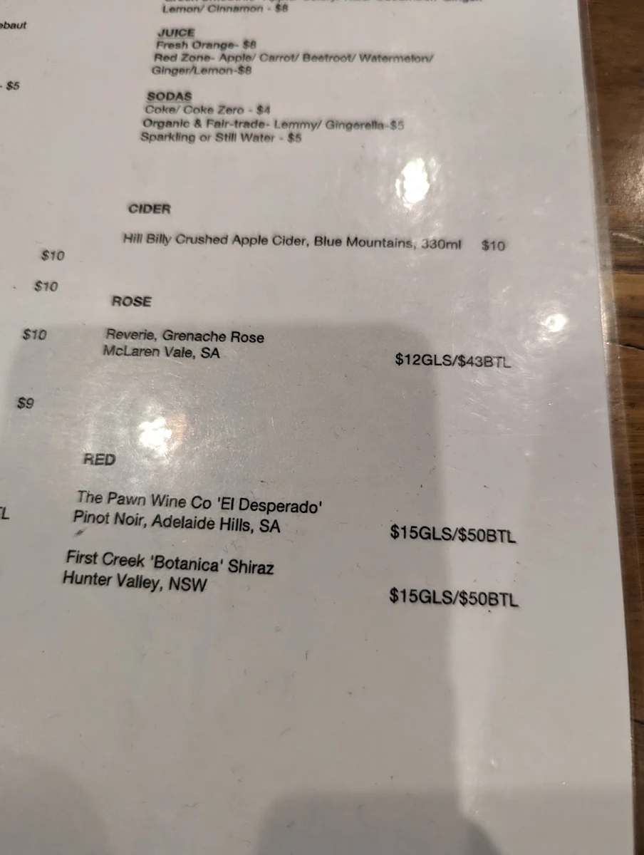 Menu, High St Depot