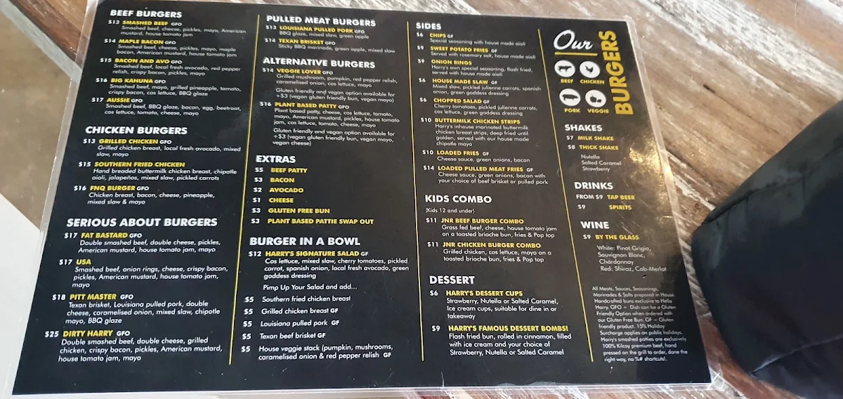 Menu, Hello Harry The Burger Joint (Jindalee)