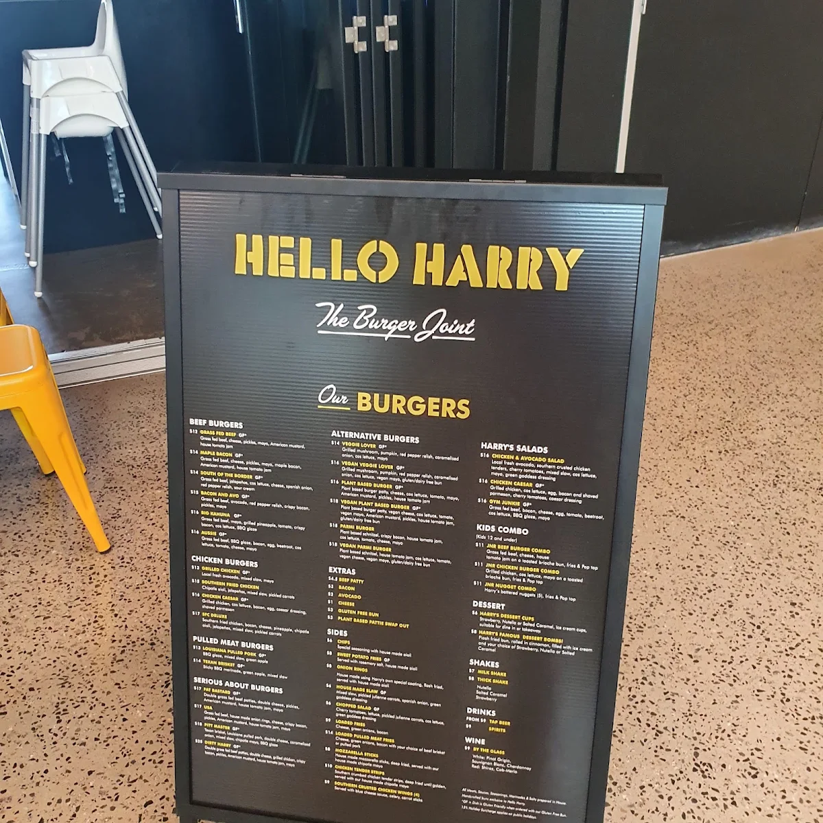 Menu, Hello Harry The Burger Joint (Jindalee)