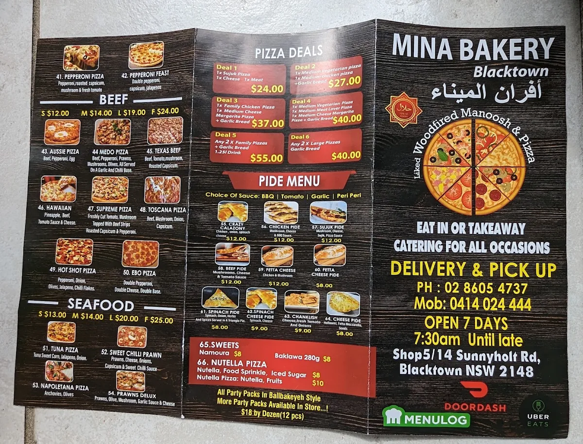 Menu, Mina Bakery Blacktown