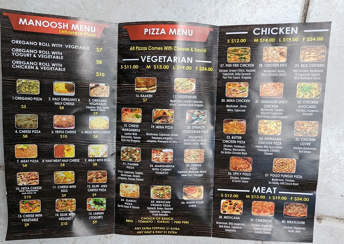 Menu, Mina Bakery Blacktown