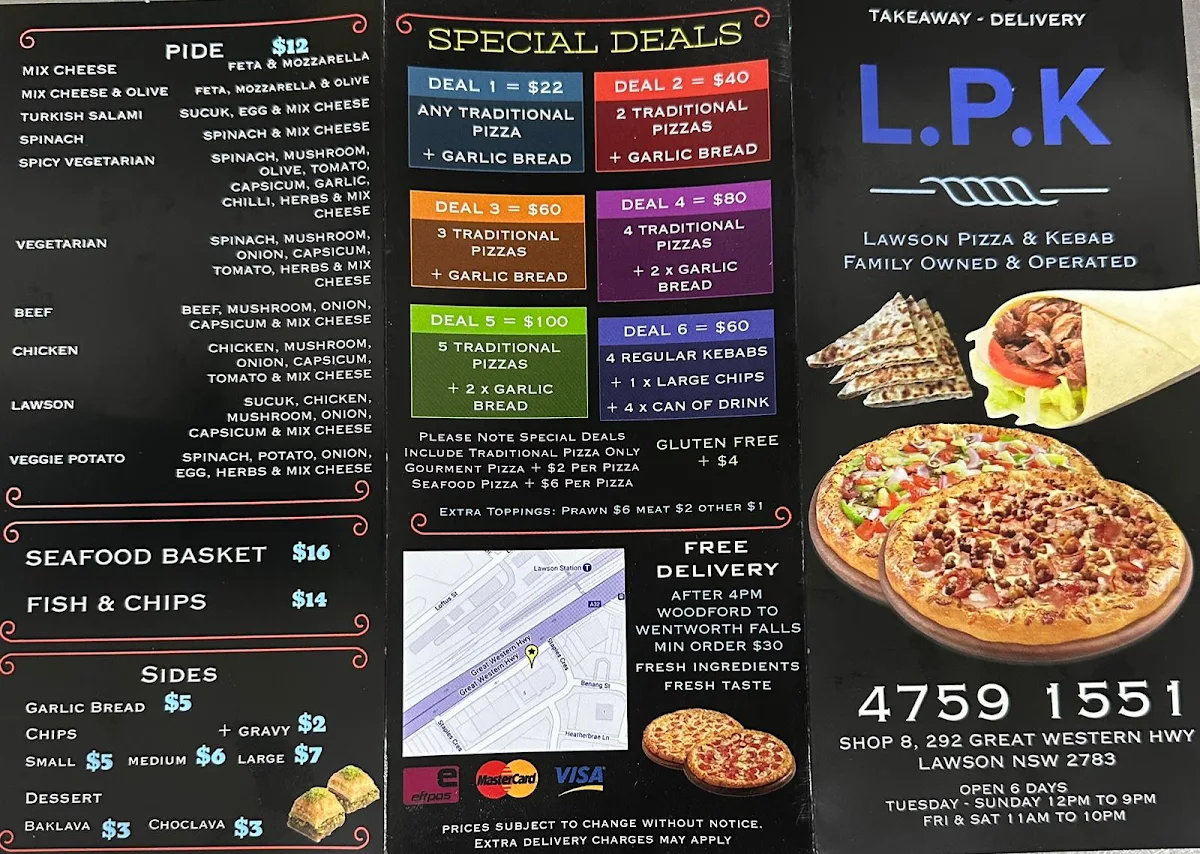 Menu, Lawson Pizza & Kebab