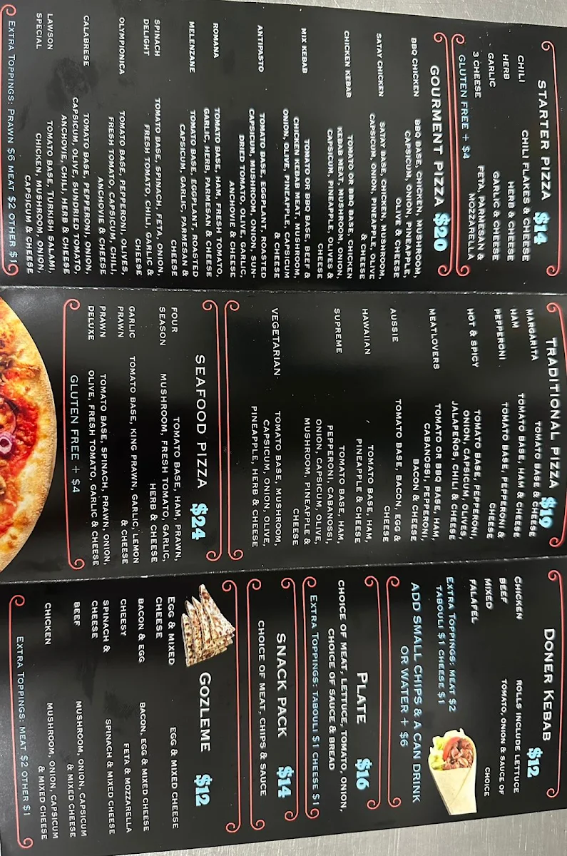 Menu, Lawson Pizza & Kebab