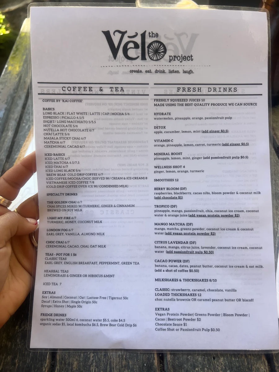 Menu, The Velo Project