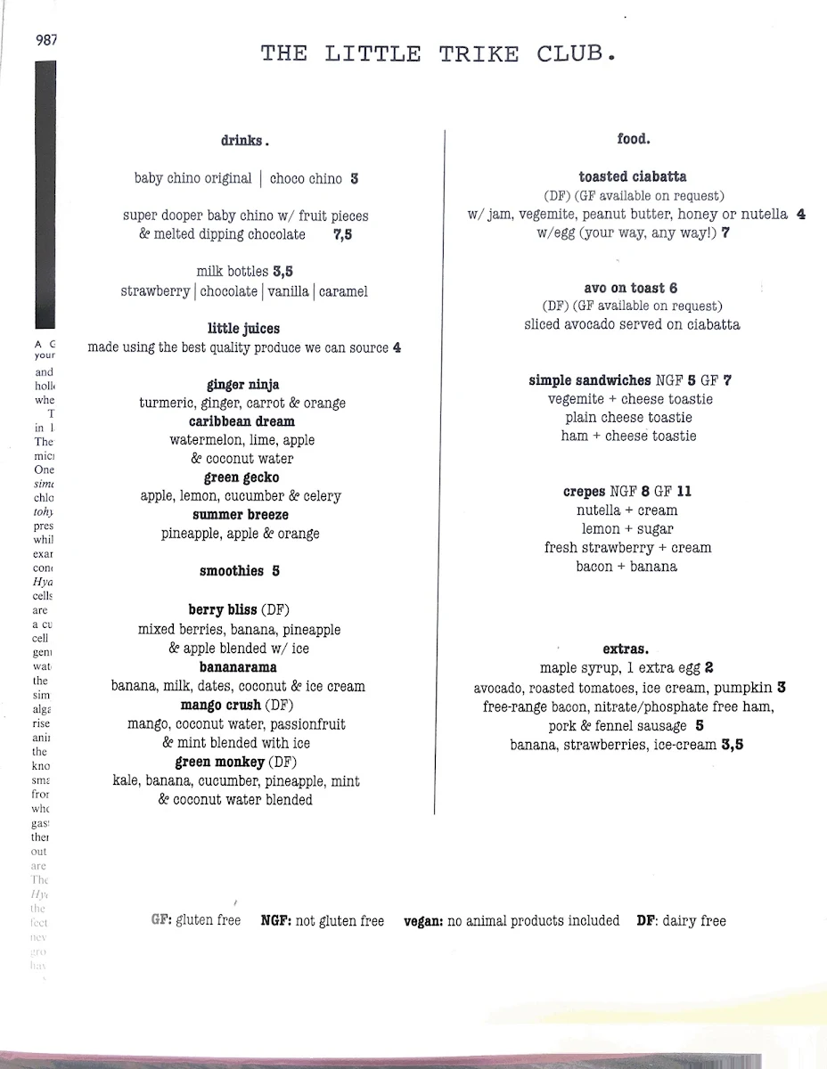 Menu, The Velo Project