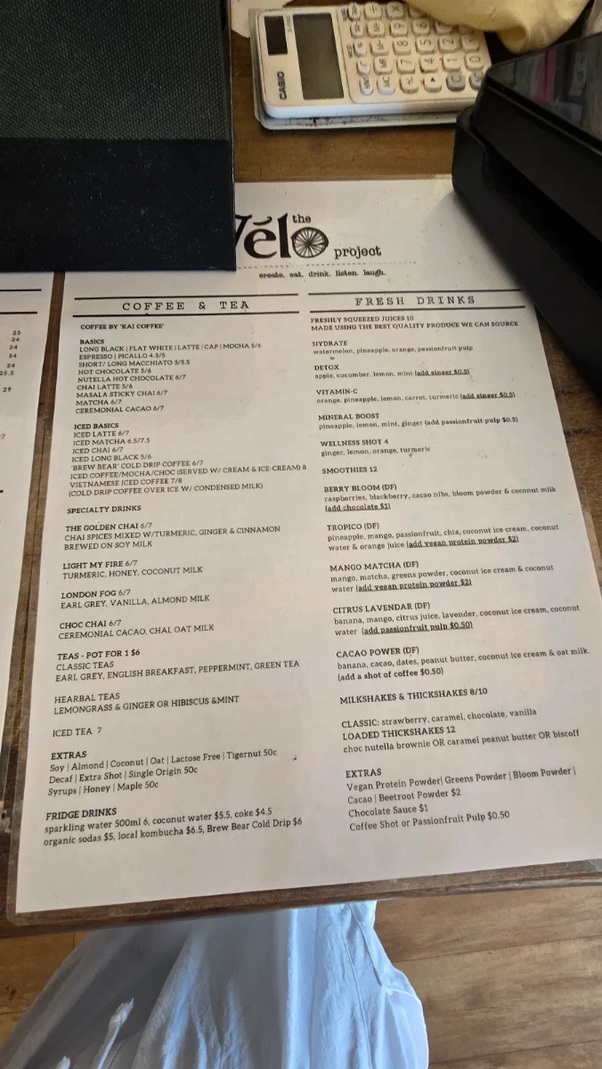 Menu, The Velo Project