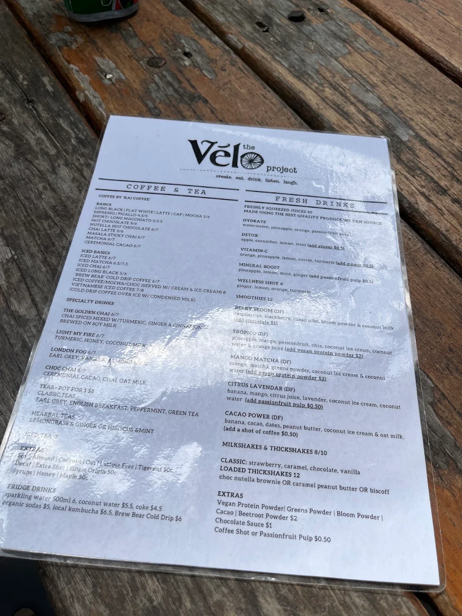 Menu, The Velo Project