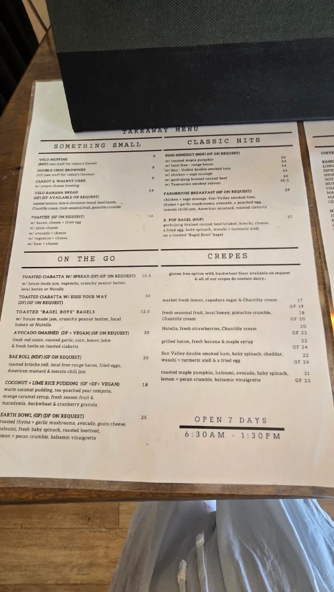 Menu, The Velo Project