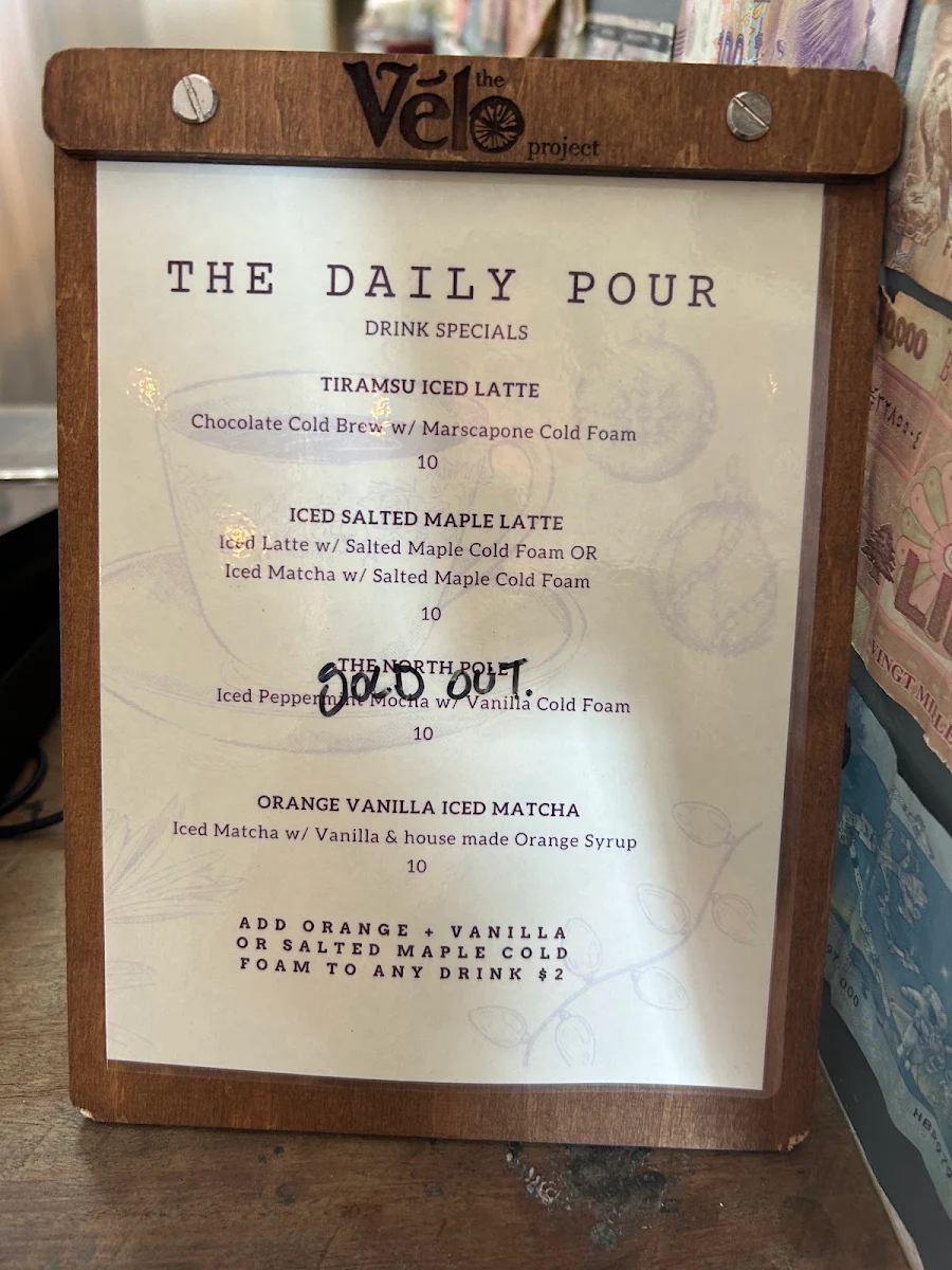Menu, The Velo Project