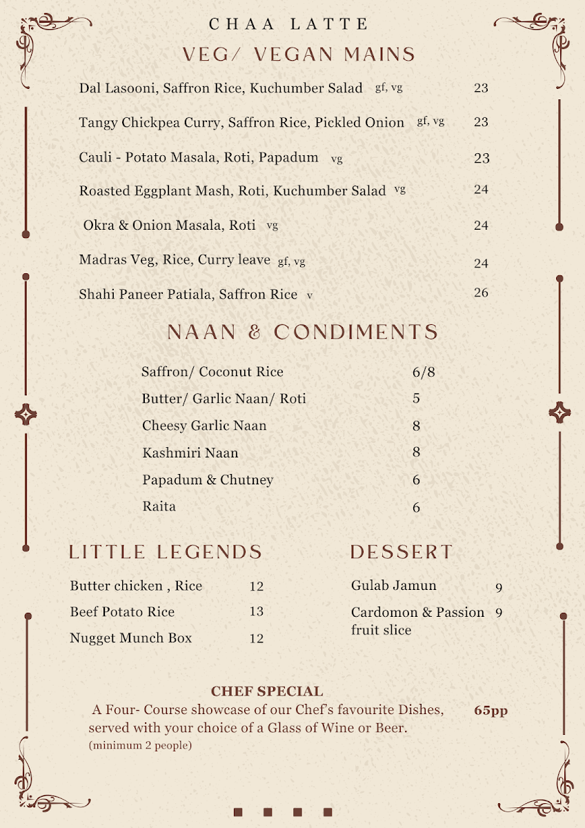 Menu, Chaa Latte