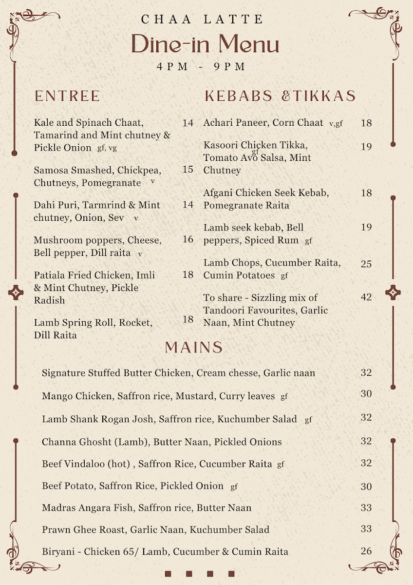 Menu, Chaa Latte