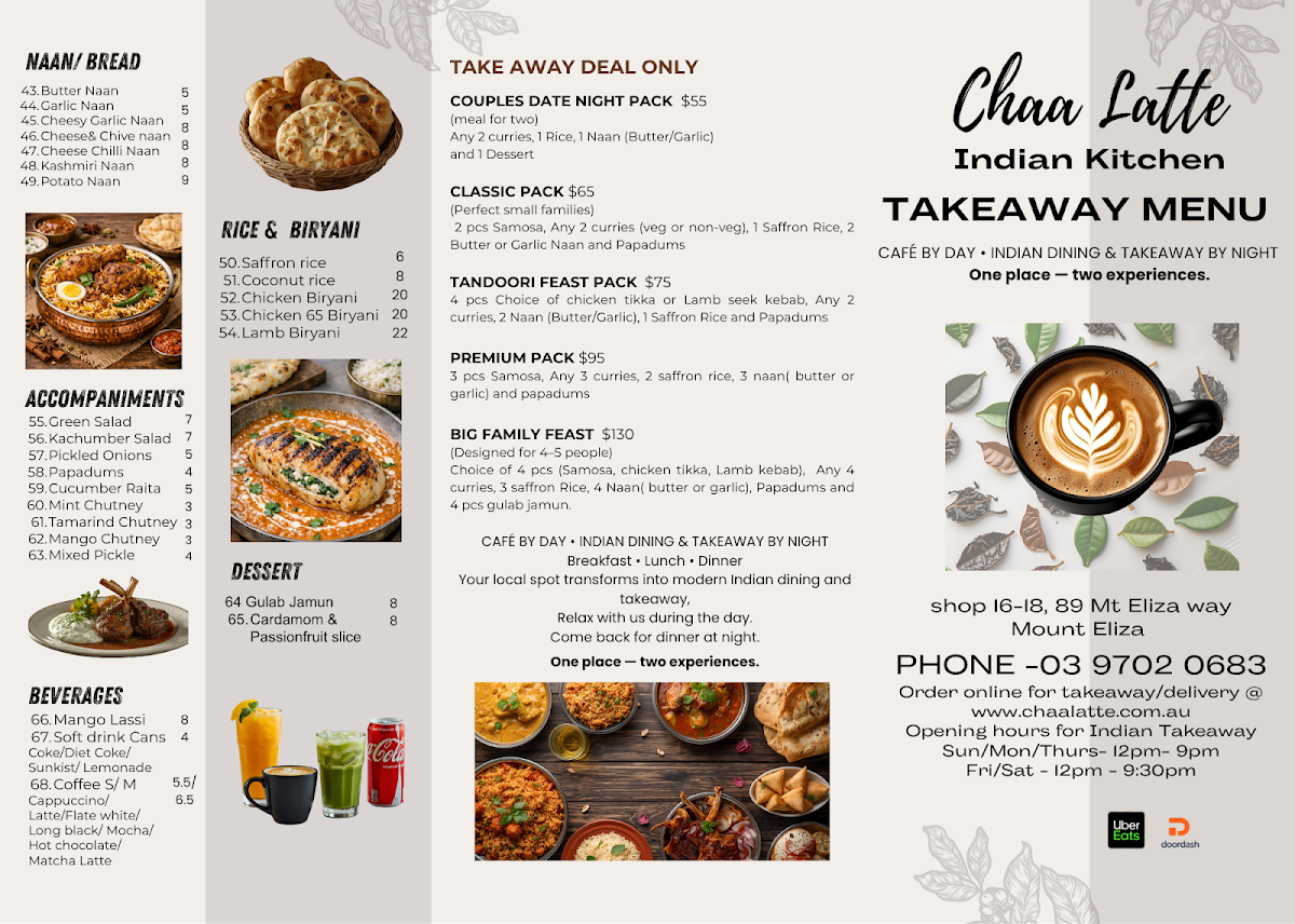 Menu, Chaa Latte