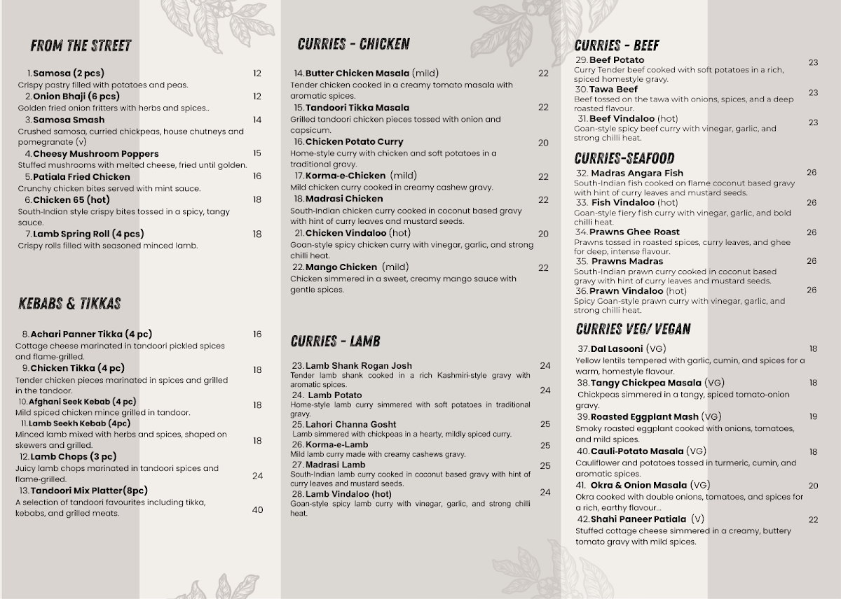 Menu, Chaa Latte