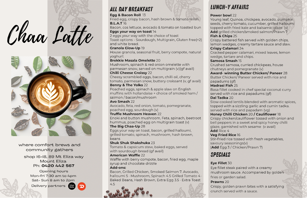Menu, Chaa Latte