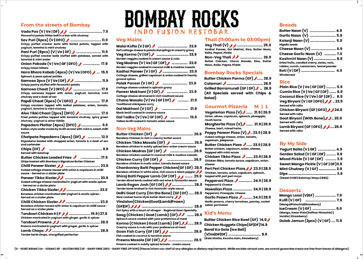 Menu, Bombay Rocks