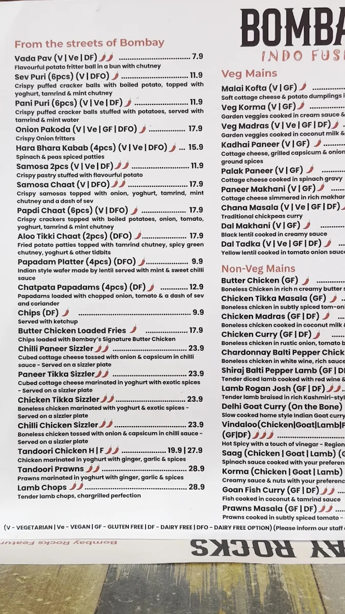 Menu, Bombay Rocks