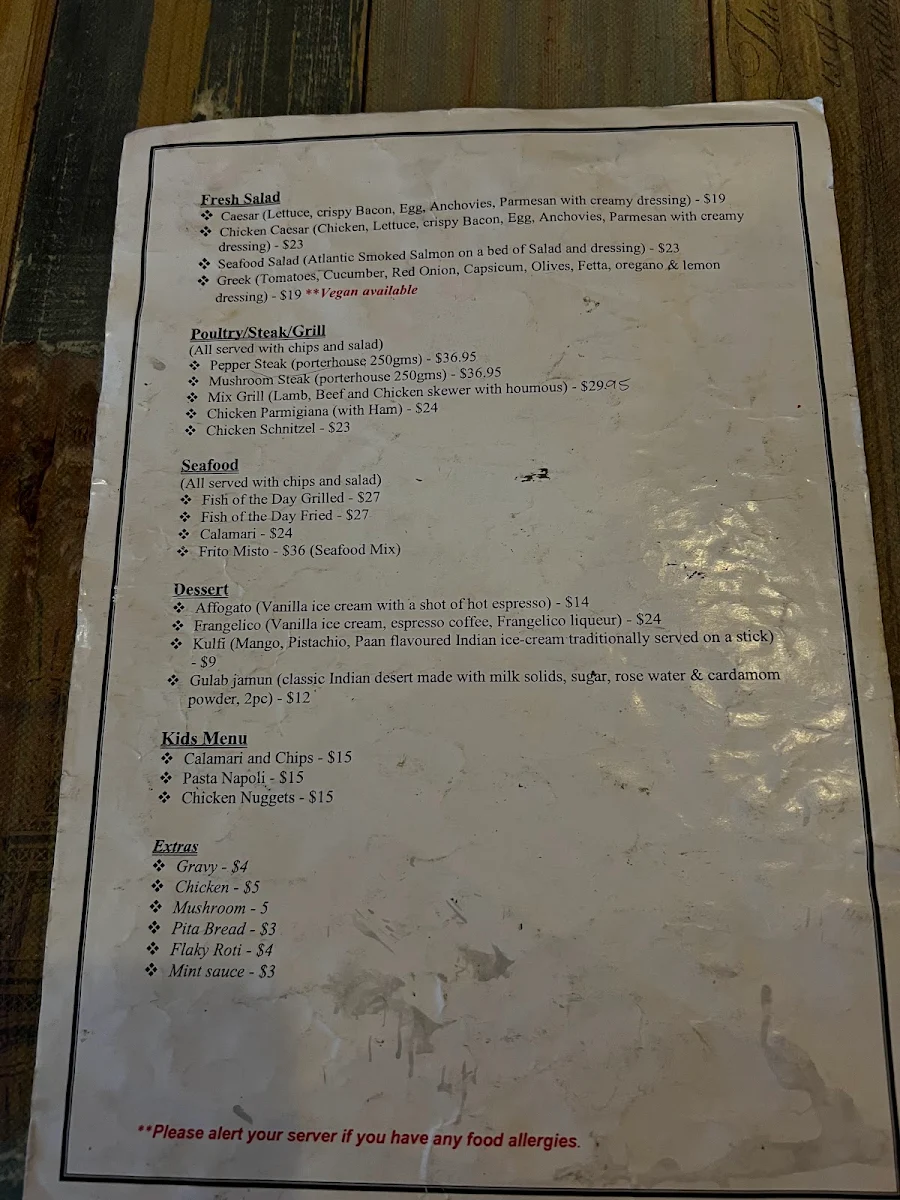 Menu, Bombay Rocks