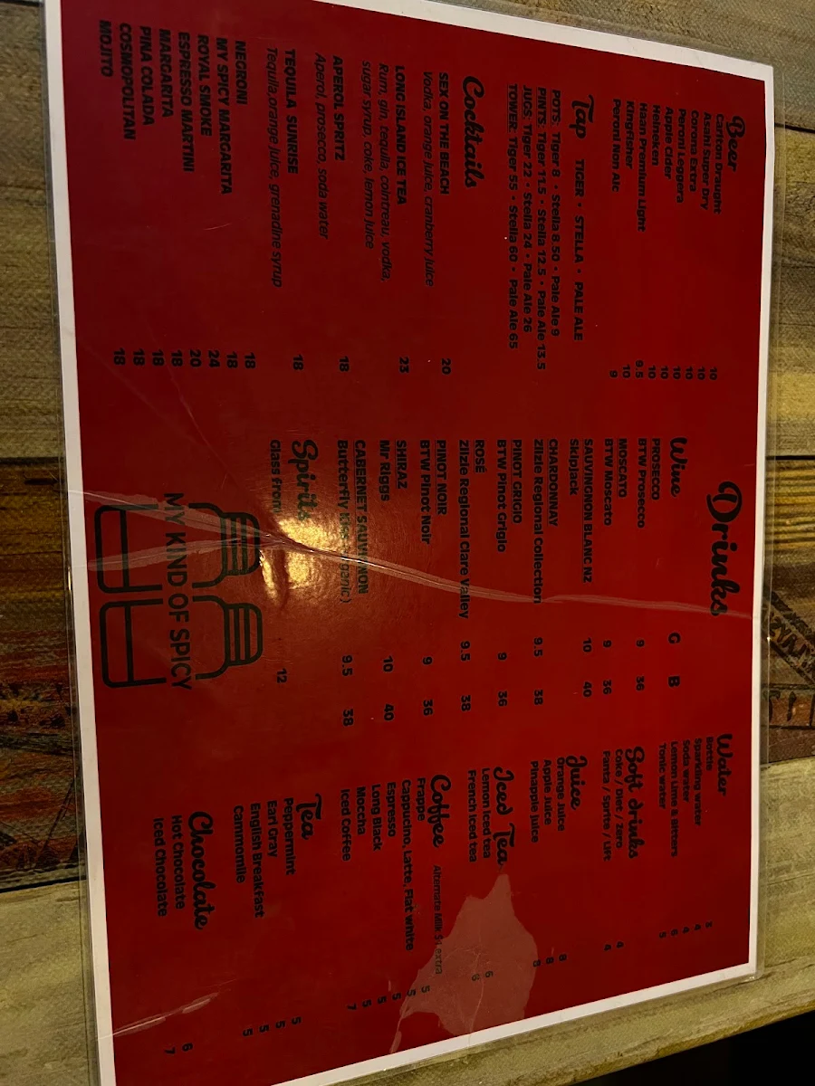 Menu, Bombay Rocks