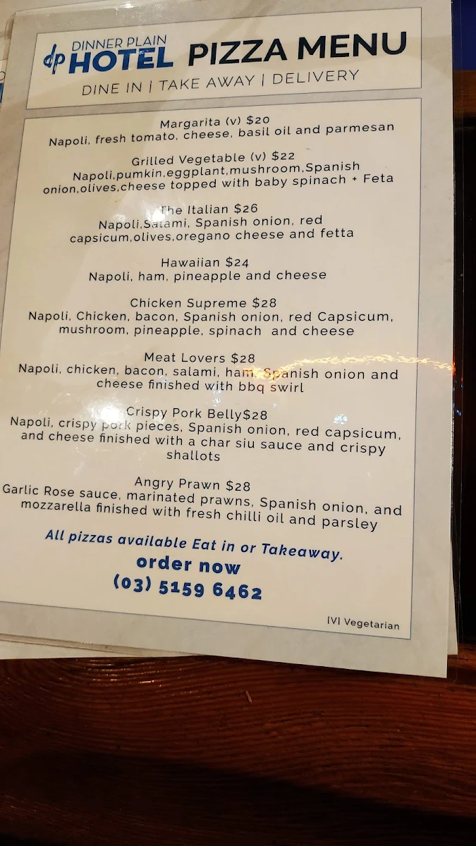 Menu, Dinner Plain Hotel
