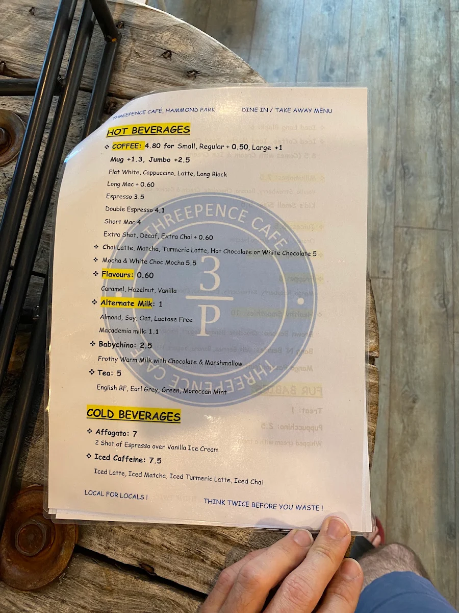 Menu, Threepence Cafe