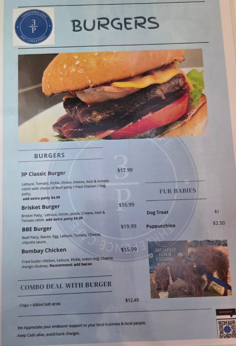 Menu, Threepence Cafe
