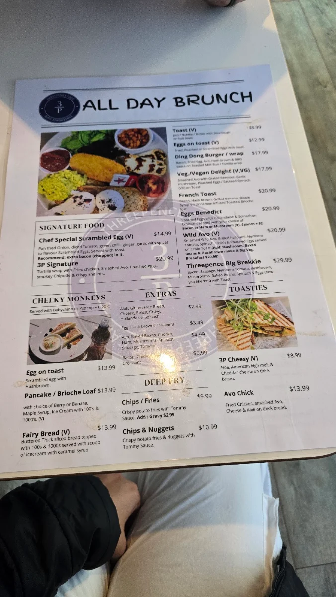 Menu, Threepence Cafe