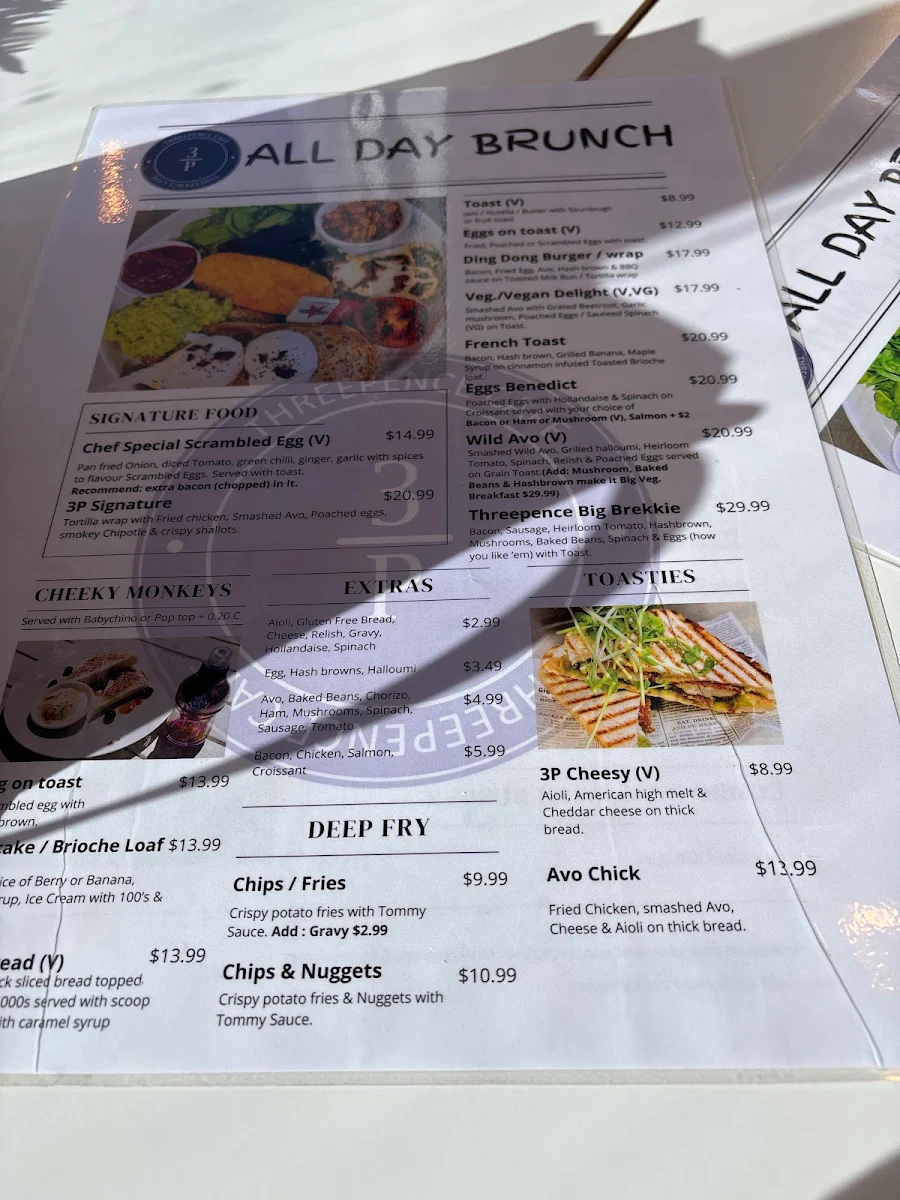 Menu, Threepence Cafe