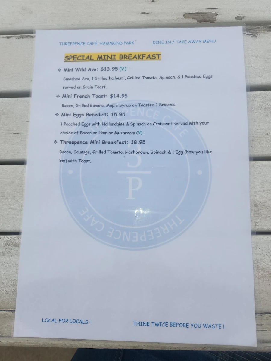 Menu, Threepence Cafe
