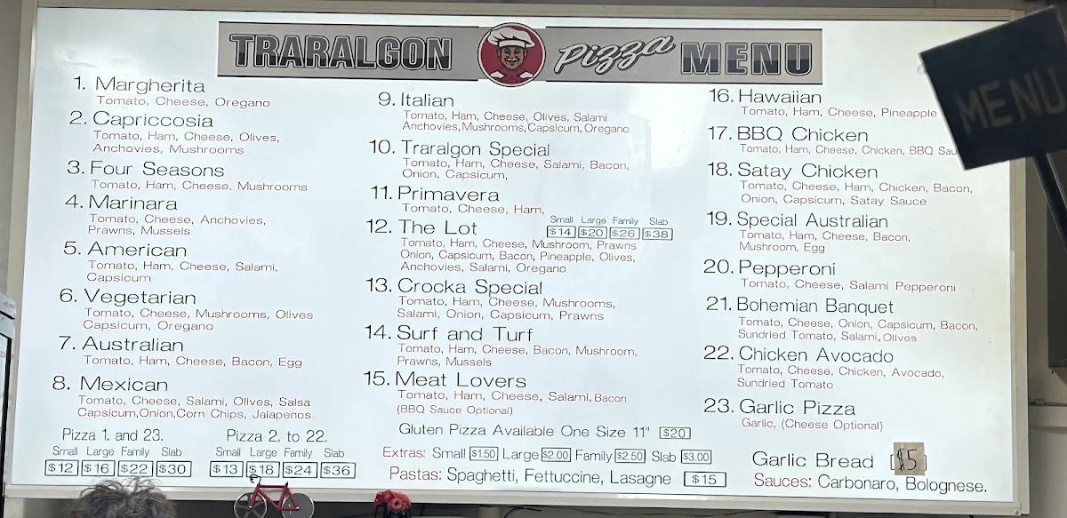 Menu, Traralgon Pizza