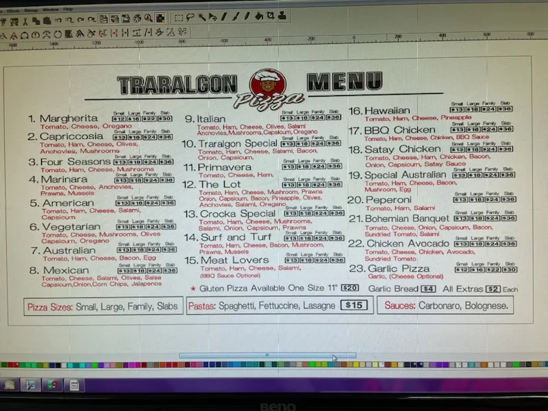 Menu, Traralgon Pizza