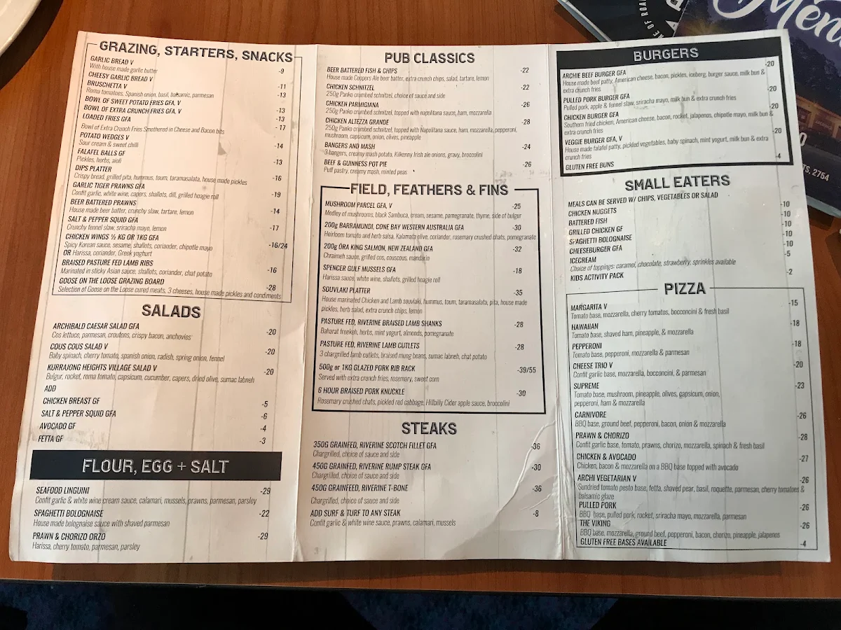 Menu, Archibald Hotel