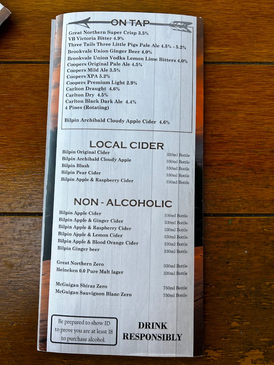 Menu, Archibald Hotel
