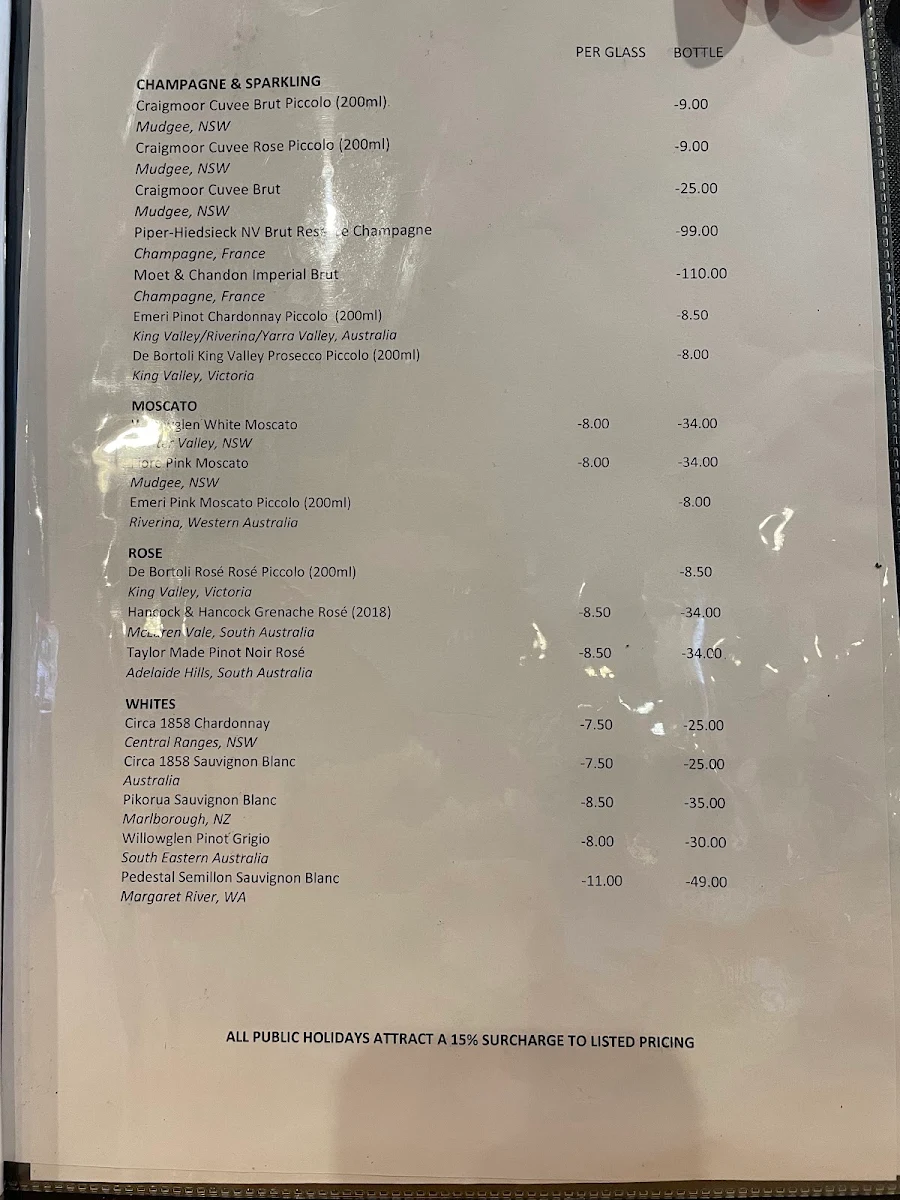 Menu, Archibald Hotel