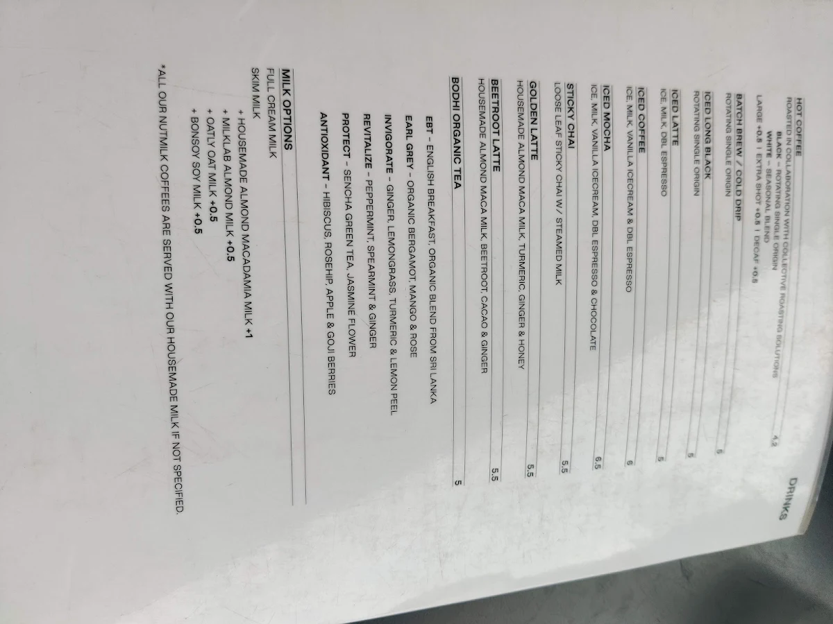Menu, Harrys Bondi